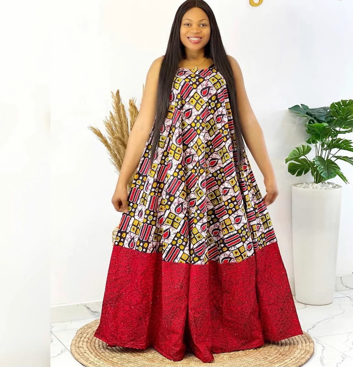 Plain and pattern Ankara maxi dress