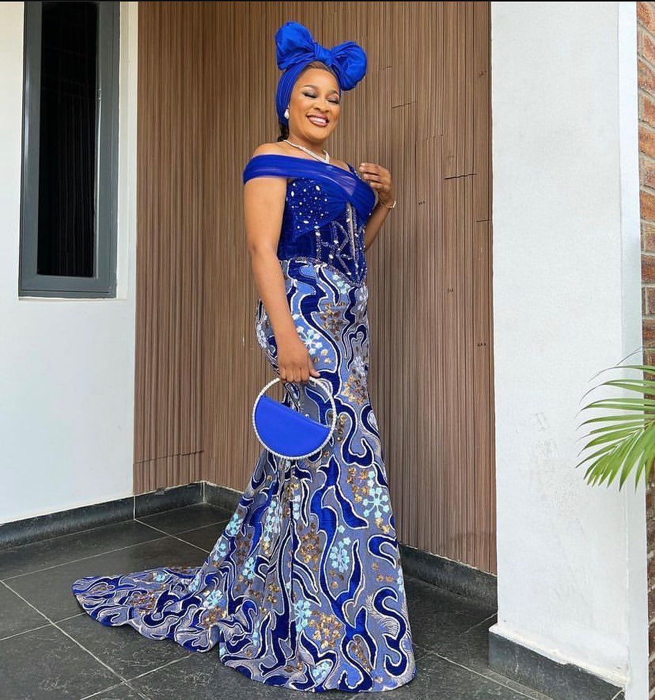 Royal Blue Asoebi Lace Dress for Women