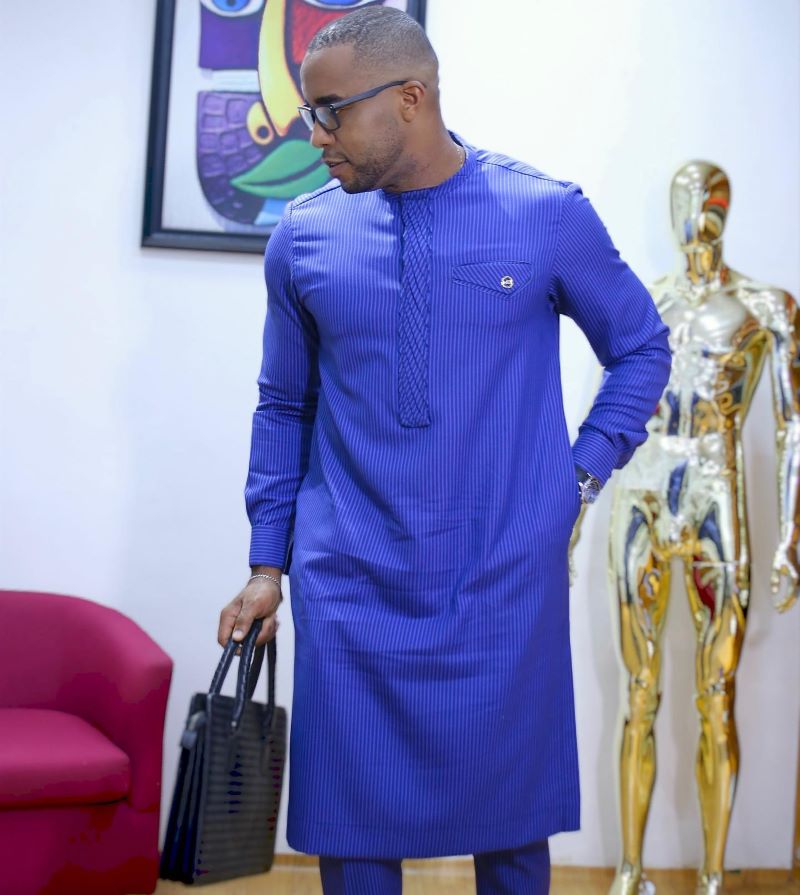 Blue Striped Senator Style for African Men